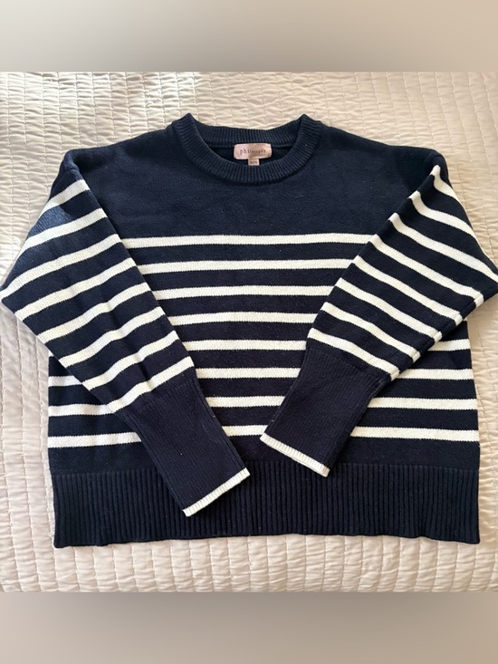 Philosophy Sweaters - Philosophy Navy and White Striped Crewneck Sweater